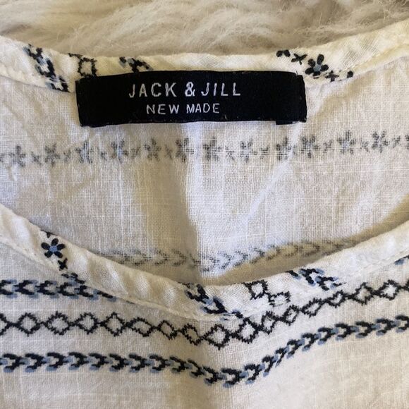 Jack & Jill babydoll dress sz M. Measurements in photos. White/navy/light blue. - Picture 9 of 11